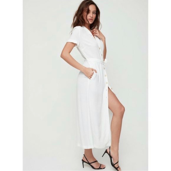 Aritzia Dresses & Skirts - Wilfred Aritzia | White Crepe Viscose Lacier Midi Shirt Dress Sz Small